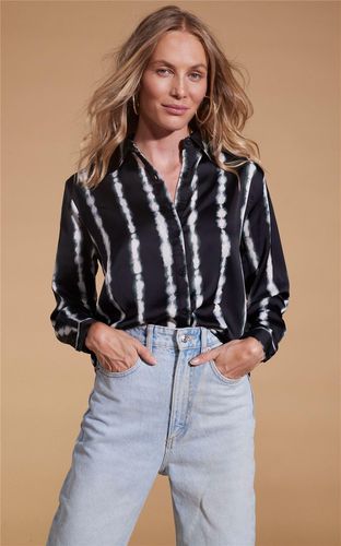 Womens Nevada Stripe Print Satin Shirt Soft Long Sleeve Button Down Blouse - - 18 - Dancing Leopard - Modalova