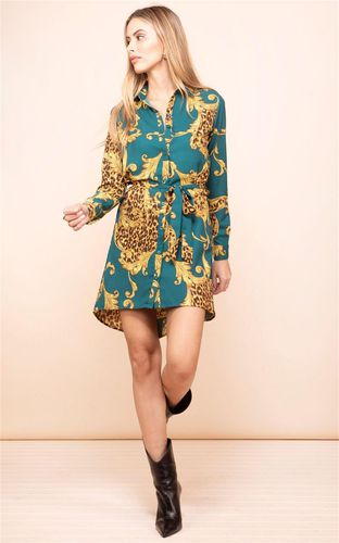 Womens Amaris Baroque Print Mini Shirt Dress Long Sleeve Button Down Outfit - - 12 - Dancing Leopard - Modalova