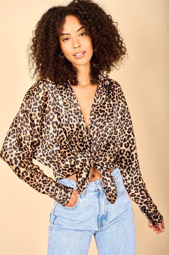 Womens Keaton Leopard Print Satin Shirt Soft Button Down Relaxed Fit Top - - 8 - Dancing Leopard - Modalova