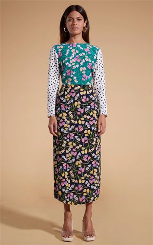 Womens Estella Floral Print Long Sleeve Midaxi Dress Round Neck Outfit - - 6 - Dancing Leopard - Modalova
