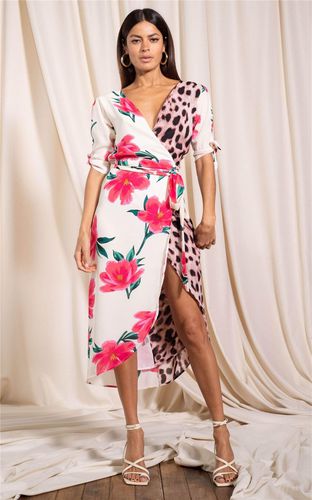 Womens Olivera Floral Print Midi Dress Stylish Wrap Front V-Neck Outfit - - 8 - Dancing Leopard - Modalova