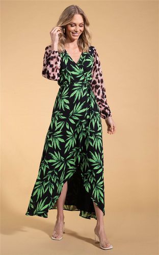 Womens Jagger Tropical Print Maxi Dress Stylish V-Neck Wrap Front Outfit - - 8 - Dancing Leopard - Modalova