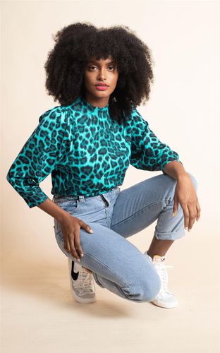 Womens Leela Leopard Print Knitted Jumper Soft 3/4 Sleeve Funnel Neck Top - - 16 - Dancing Leopard - Modalova