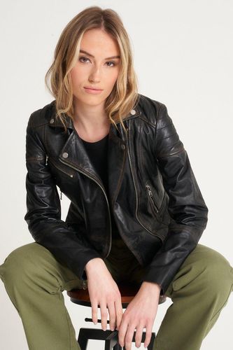 Womens Washed Leather Biker Jacket - - 8 - Barneys Originals - Modalova