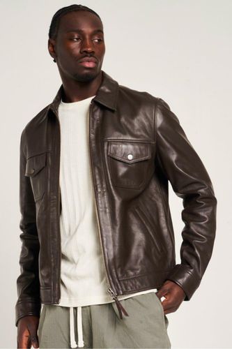 Brown Leather Trucker Jacket - M - Barneys Originals - Modalova