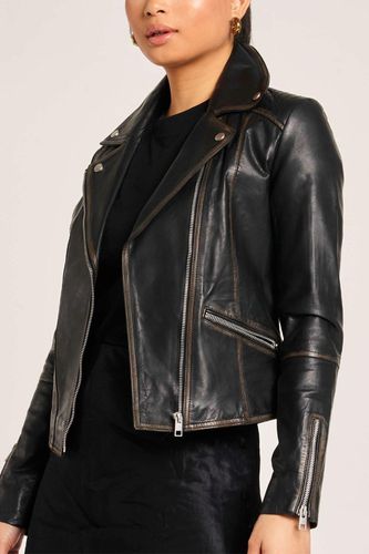 Womens Tan-Washed Distressed Leather Biker - - 6 - NastyGal UK (+IE) - Modalova