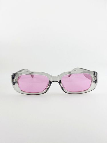 Retro Rectangle Sunglasses With Pink Lenses and Light Grey Frame - - One Size - NastyGal UK (+IE) - Modalova