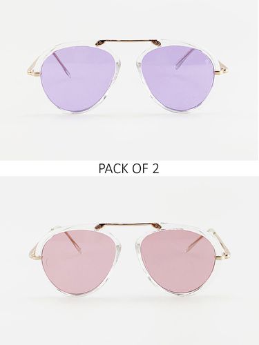 Womens 2 Pack Aviator Style Sunglasses with Coloured Lenses - - One Size - SVNX - Modalova