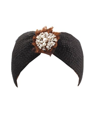 Womens Knitted Headband With Pearl and Gem Flower - One Size - SVNX - Modalova