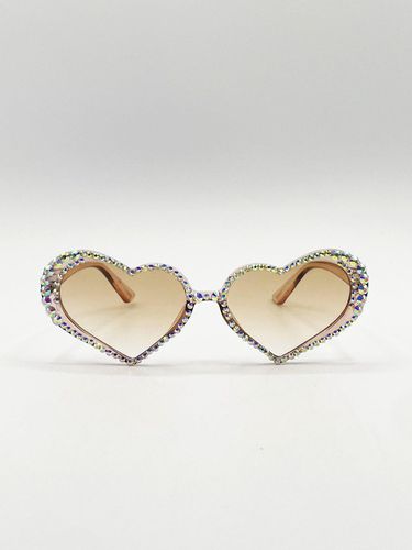 Womens Heart Sunglasses with Gem Detail in Champagne - - One Size - SVNX - Modalova