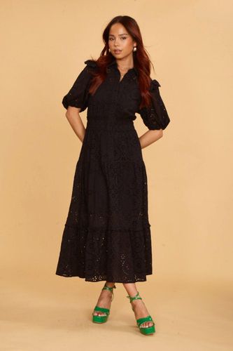Womens Midi Shirt Dress With Puff Sleeves And Broderie Detail In - 8 - NastyGal UK (+IE) - Modalova
