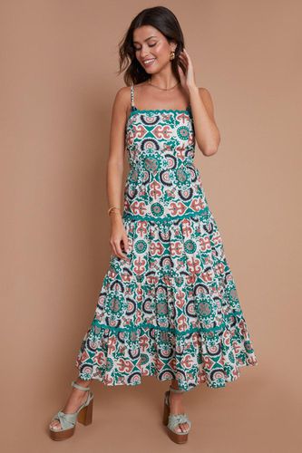 Womens Strappy Tiered Printed Midi Dress with Bead Trims - - 8 - ANOTHER SUNDAY - Modalova