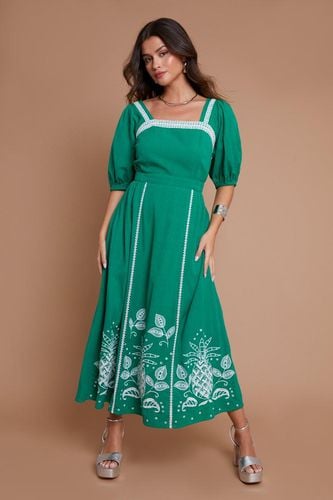 Womens Puff Sleeve Midi Dress With Embroidered Detail - - 6 - ANOTHER SUNDAY - Modalova