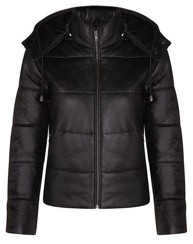 Womens Puffer Leather Bomber Jacket-Ajax - - 8 - Infinity Leather - Modalova