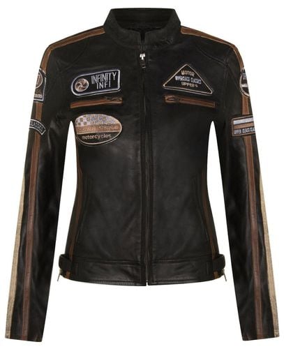 Womens Leather Biker Racing Badges Jacket-Agadir - - 10 - Infinity Leather - Modalova