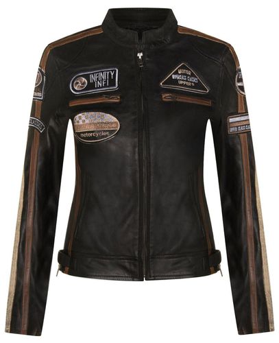 Womens Leather Biker Racing Badges Jacket-Agadir - - 12 - Infinity Leather - Modalova