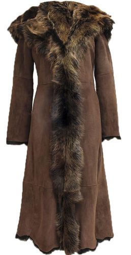 Womens Suede Toscana Sheepskin Hooded Trench Coat-Rushden - - 10 - Infinity Leather - Modalova