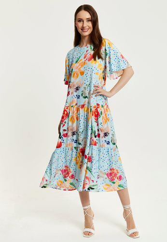 Womens Blue Floral Print Maxi Smock Dress - - 16 - Liquorish - Modalova