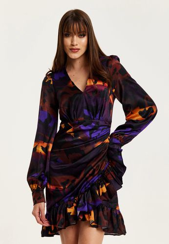 Womens Abstract Print Mini Dress With Frill Details - - 6 - Liquorish - Modalova