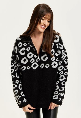 Womens And White Jacquard Animal Pattern Jumper With Zip Front - L - NastyGal UK (+IE) - Modalova
