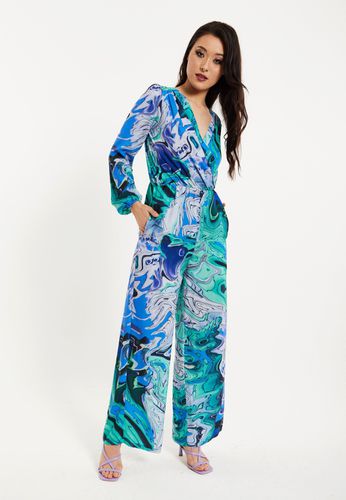Womens Turquoise Marble Print Jumpsuit - - 10 - Liquorish - Modalova