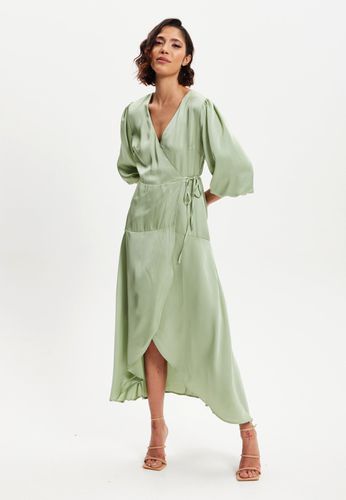 Womens Sage Midi Wrap Dress With Short Puff Sleeves - 16 - Liquorish - Modalova