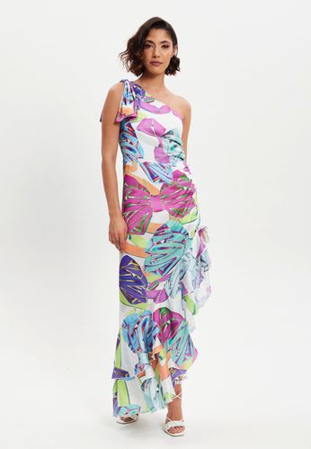 Womens Bow Printed One Shoulder Frill Dress - - 16 - Liquorish - Modalova