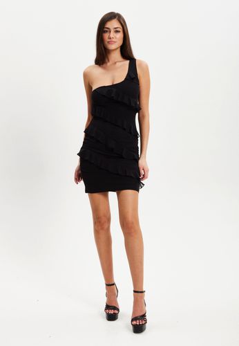 Womens Diagonal Ruffle One Shoulder Mini Dress In - 12 - Liquorish - Modalova