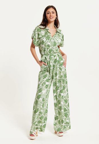 Womens Green Leaf Printed Jumpsuit - - 14 - Liquorish - Modalova