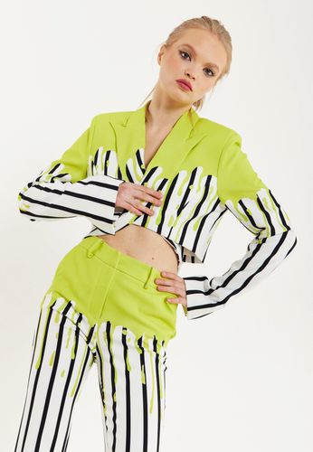 Womens Stripe Monochrome Acid Green Splash Crop Blazer With Belt - - 10 - House of Holland - Modalova