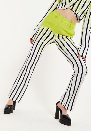 Womens Stripe Monochrome Acid Green Splash Trousers - - 10 - House of Holland - Modalova