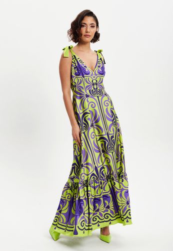 Womens Printed Deep V-Neck Maxi Dress - - 8 - Liquorish - Modalova