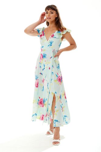Womens Maxi Floral Print Wrap Dress in Mint - 8 - Liquorish - Modalova