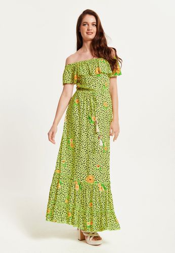 Womens Animal and Floral Print Off Shoulder Maxi Dress in Neon - 8 - Liquorish - Modalova