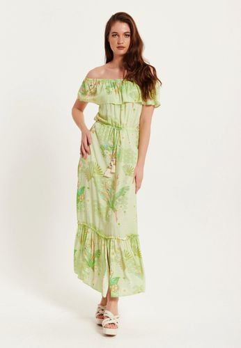 Womens Floral and Bird Print Off Shoulder Maxi Dress in Sage - 10 - Liquorish - Modalova
