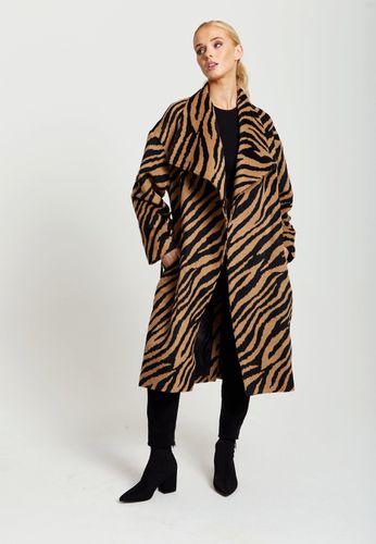 Womens Zebra Print Longline Coat In And Black - 8 - Liquorish - Modalova