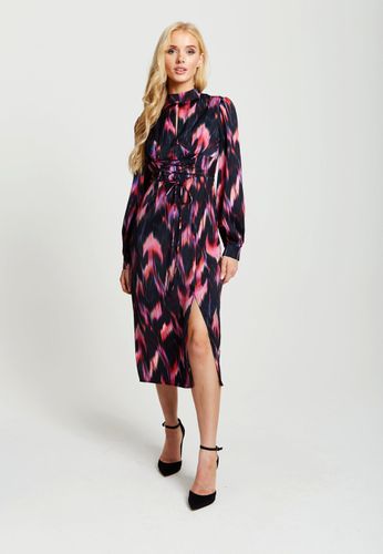 Womens Abstract Ikat Print Midi Lace Up Dress In And Pink - 14 - NastyGal UK (+IE) - Modalova