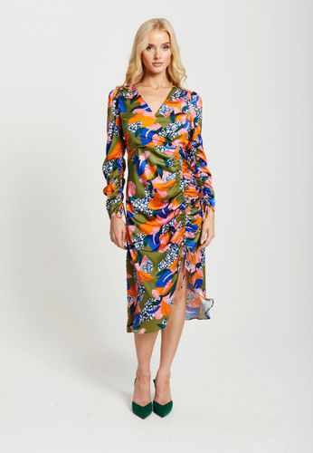 Womens Abstract Leaf Print Midi Ruched Dress In Olive - - 8 - NastyGal UK (+IE) - Modalova