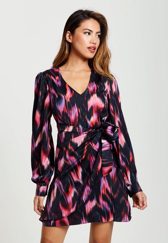 Womens Abstract Print Mini Wrap Dress In And Pink - 16 - Liquorish - Modalova