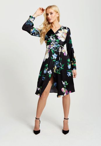 Womens Elegant Floral Print Midi Wrap Dress In - 8 - Liquorish - Modalova