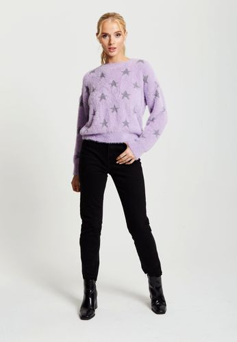 Womens Fluffy Grey Star Pattern Jumper In Lilac - - L - Liquorish - Modalova