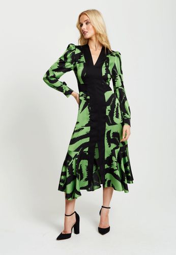 Womens Zebra Print Midi Dress With Front Slit And Long Sleeves - - 8 - Liquorish - Modalova
