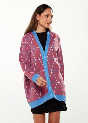 Womens Oversized Geometric Pattern Cardigan In Mulberry & Blue - - One Size - NastyGal UK (+IE) - Modalova