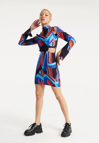 Womens Abstract Print Mini Dress With Cut Out Details And Sleeve Slit - - 8 - NastyGal UK (+IE) - Modalova