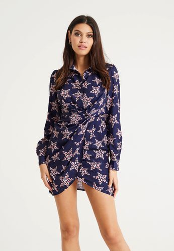 Womens Leopard Star Print Mini Dress With Collar And Twisted Front Detail In Navy - - 8 - NastyGal UK (+IE) - Modalova
