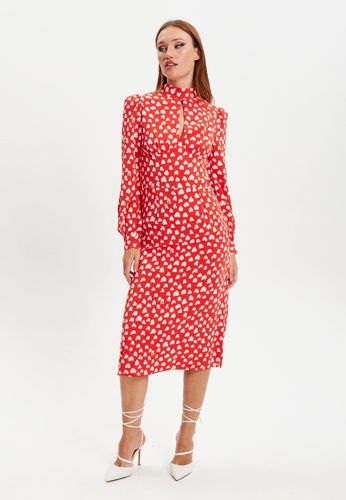 Womens Heart Print Midi Dress In Red With Slit On Neckline - - 14 - NastyGal UK (+IE) - Modalova