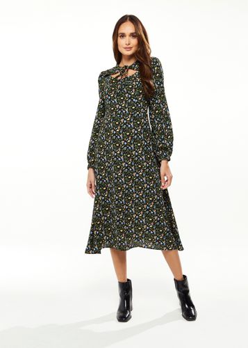 Womens Black Floral Print Midi Dress With Lurex And Neck Detail - - 8 - NastyGal UK (+IE) - Modalova