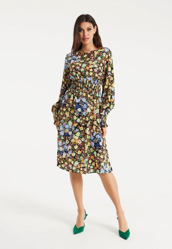 Womens Floral Print Midi Dress With Smock Waist In Multicolour - 12 - NastyGal UK (+IE) - Modalova