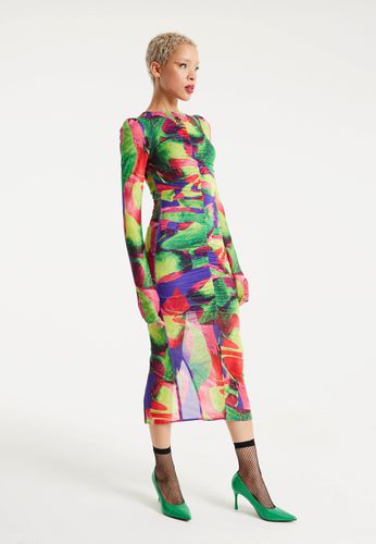 Womens Abstract Multicolour Print Midi Dress With Ruching Detail - 14 - NastyGal UK (+IE) - Modalova