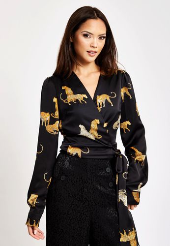 Womens Leopard Print Wrap Top With Long Sleeves - - 8 - Liquorish - Modalova